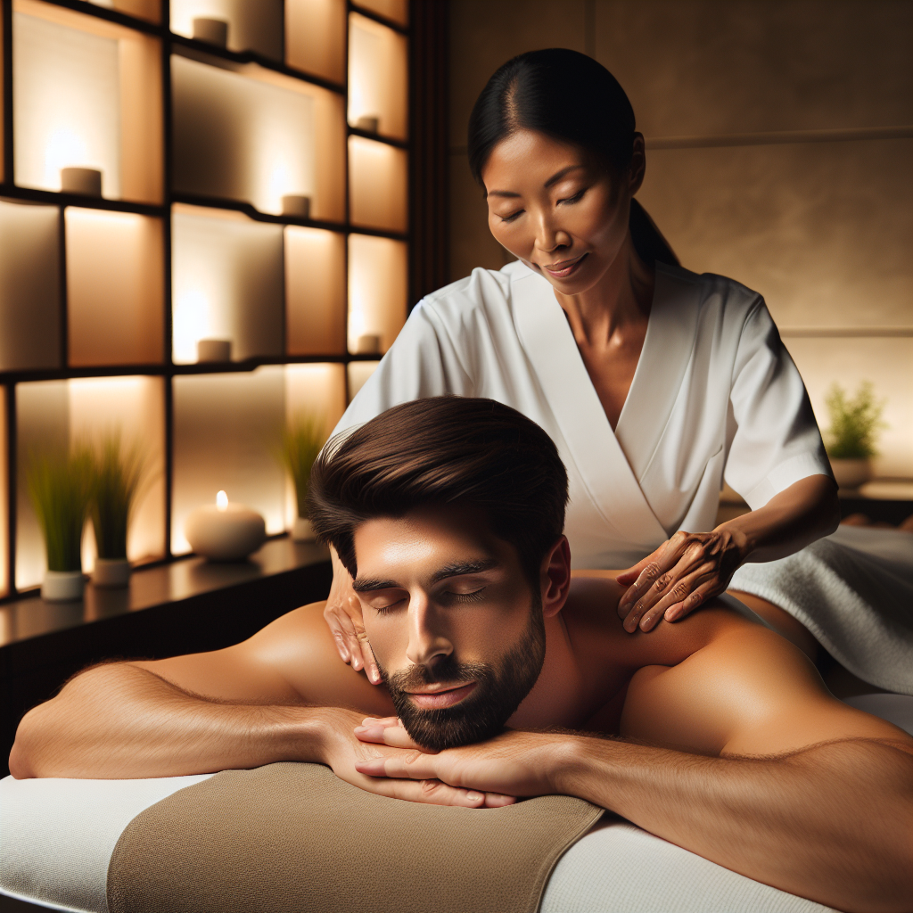 Caucasian man receiving deep tissue massage